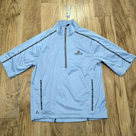 Nwt Lockwood Folly CC Golf Jacket M Mens Blue Antigua PRF 72 1/2 Zip Half Sleev - Picture 1 of 15